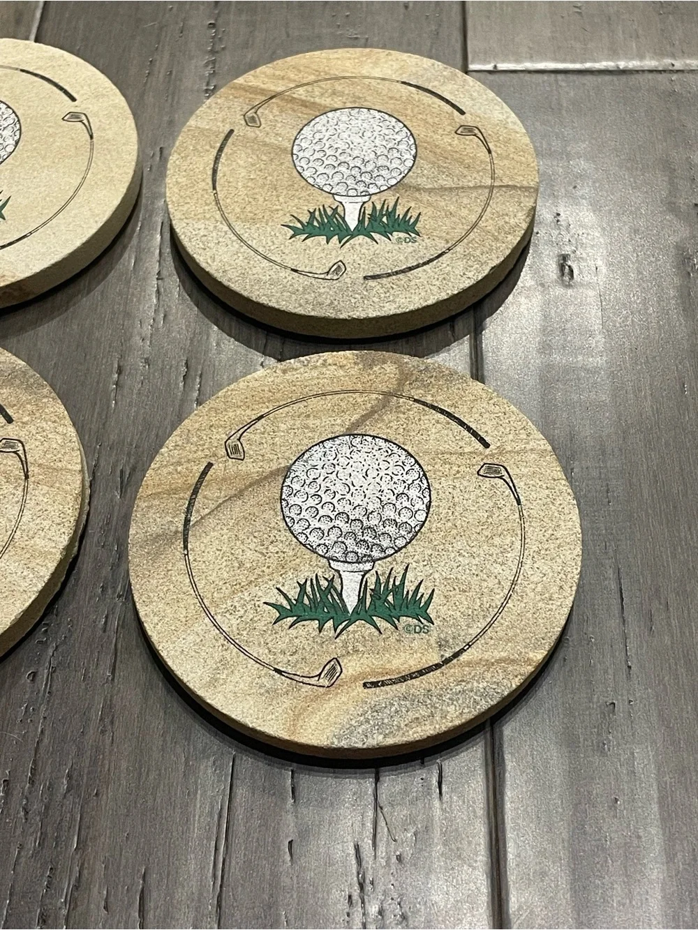 Vintage 1994 Thirstystone Golf Ball Sandstone Coasters Set of 4 USA w/ Box